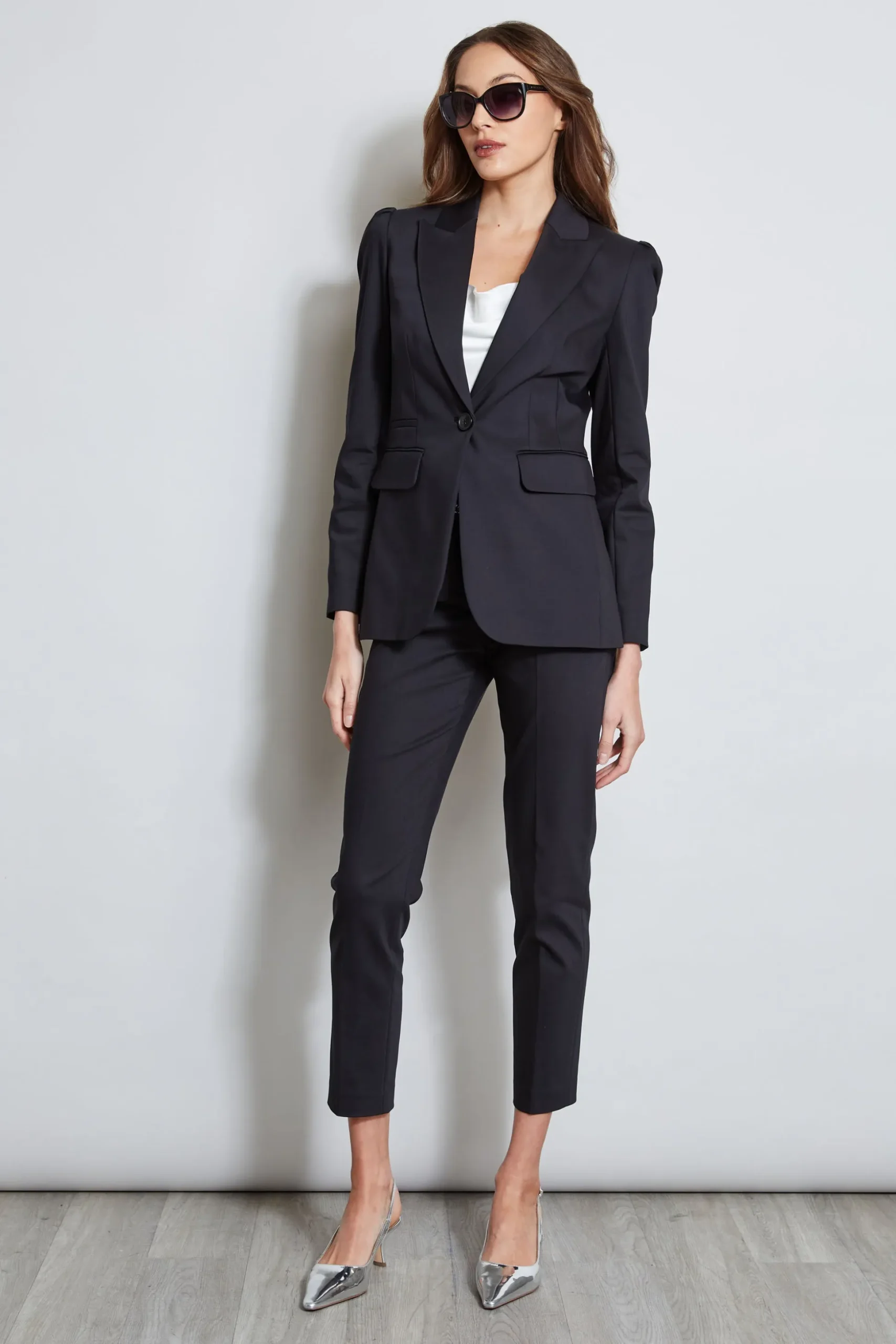 Elie Tahari Jackets & Blazers-Pleat Shoulder Cotton Blazer BLACK