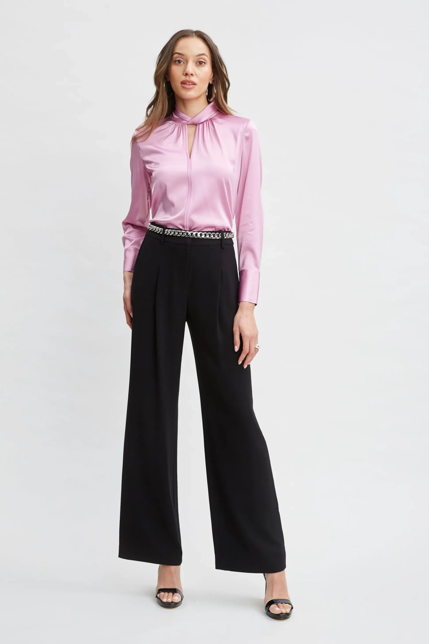 Elie Tahari Bottoms-Pleated Crepe Pant BLACK