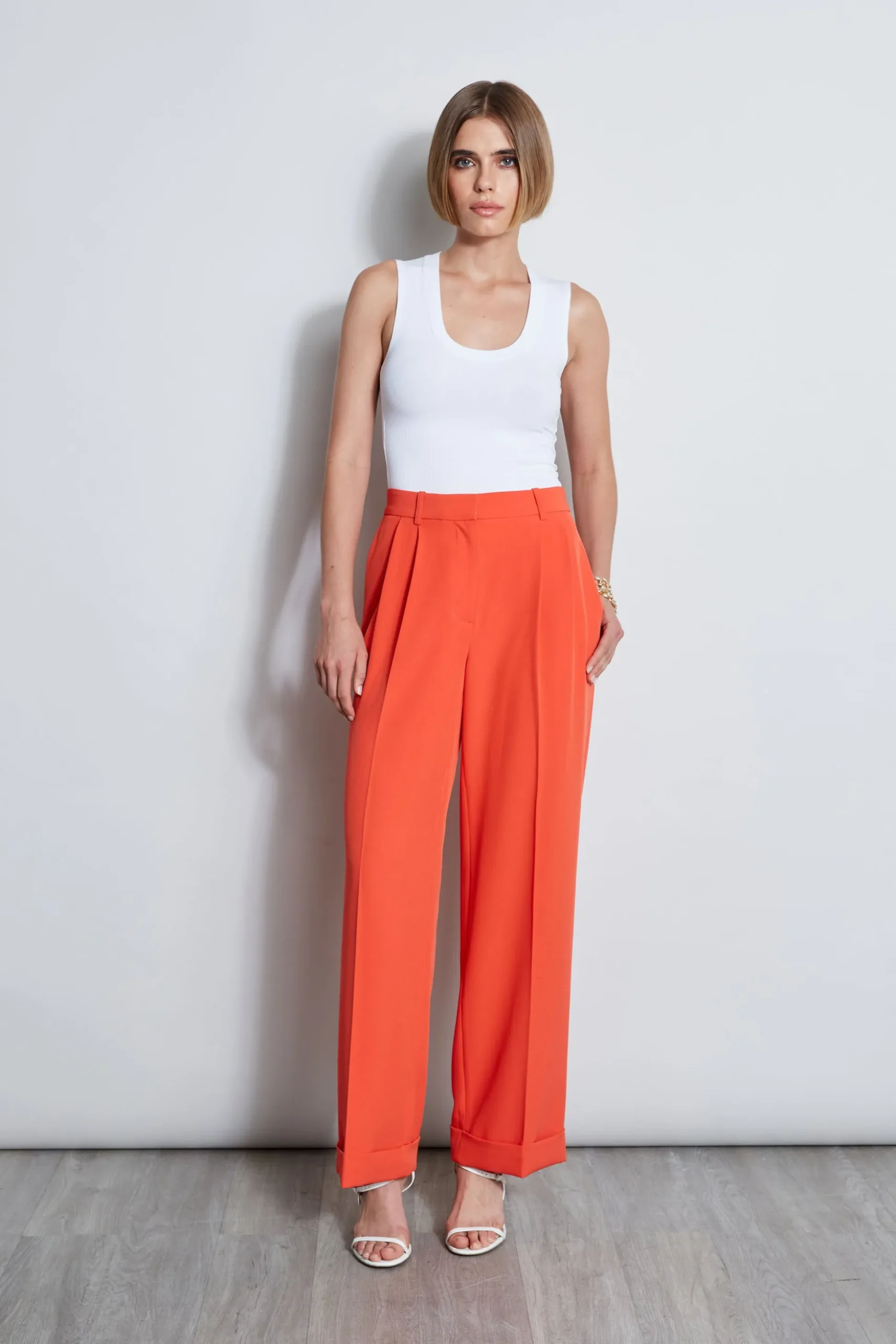 Elie Tahari Bottoms-Pleated Cuffed Pant JUPITERGLOW