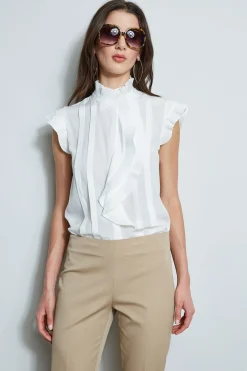 Elie Tahari Tops & Sweaters-Pleated Flutter Silk Shirt SkyWhite
