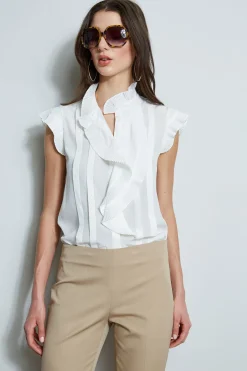 Elie Tahari Tops & Sweaters-Pleated Flutter Silk Shirt SkyWhite