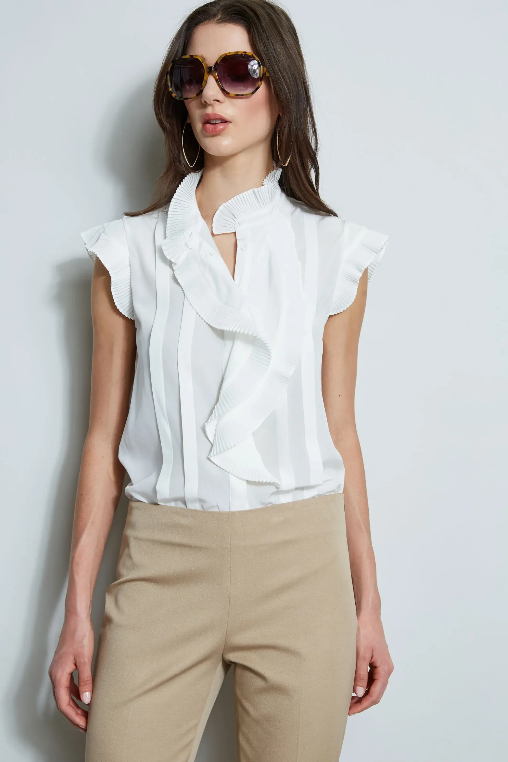 Elie Tahari Tops & Sweaters-Pleated Flutter Silk Shirt SkyWhite