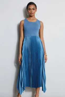 Elie Tahari Dresses & Jumpsuits|Midi Dresses-Pleated Midi Dress BLUEBREEZE