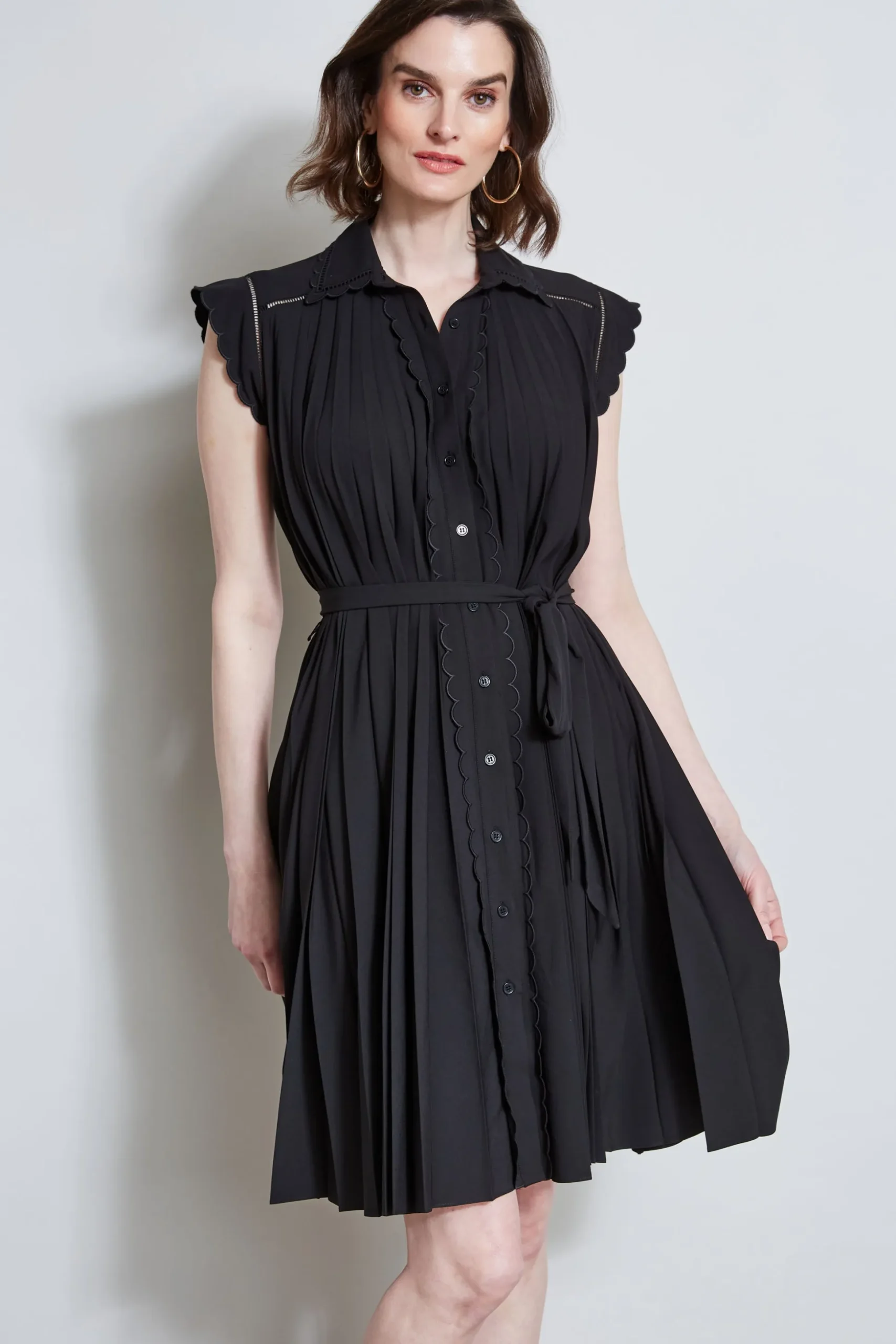 Elie Tahari Dresses & Jumpsuits-Pleated Scallop Dress NOIR