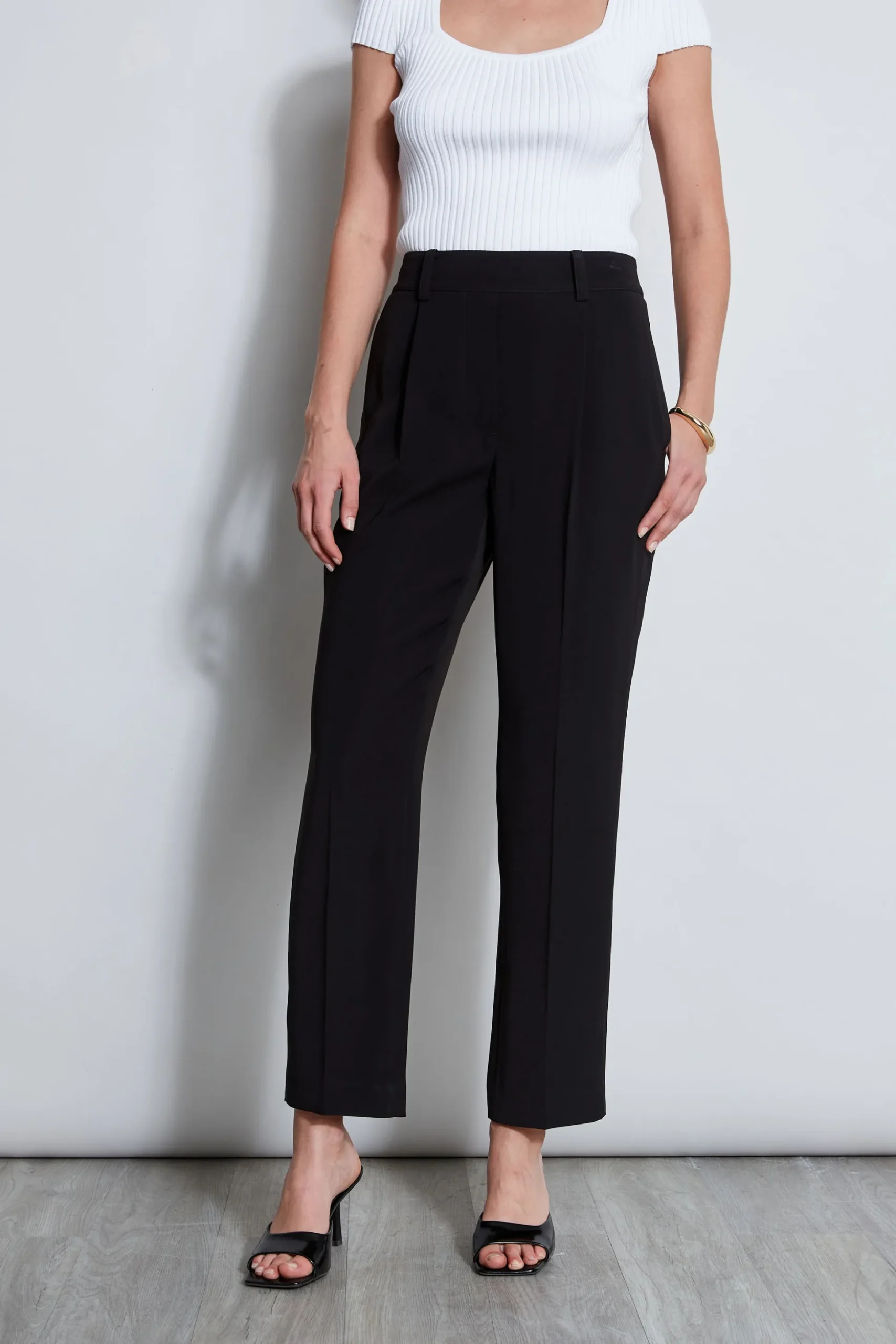 Elie Tahari Bottoms-Pleated Straight Leg Pull On Pant NOIR