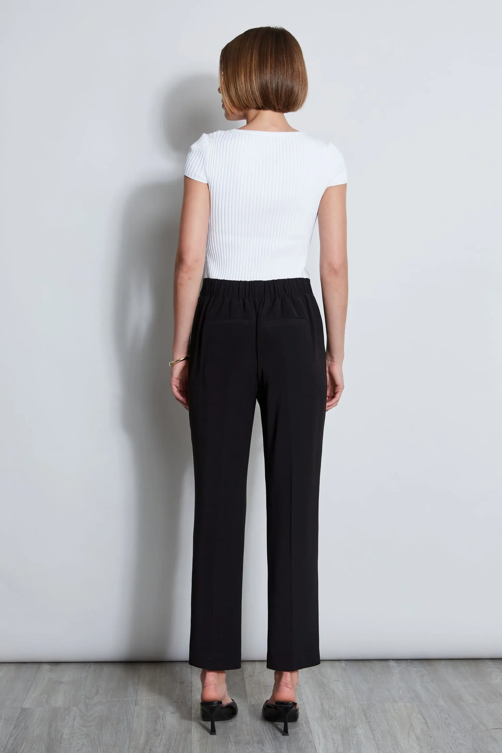 Elie Tahari Bottoms-Pleated Straight Leg Pull On Pant NOIR