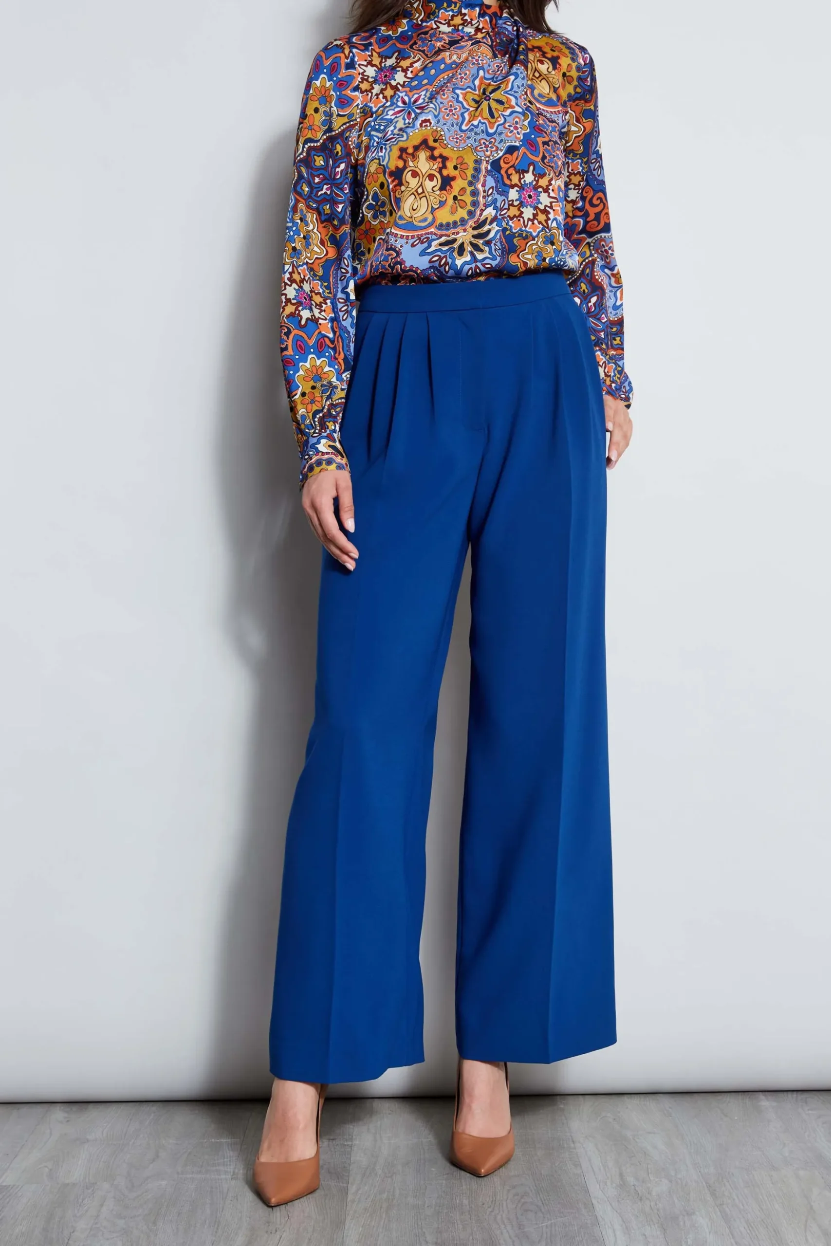Elie Tahari Bottoms-Pleated Wide Leg Pant TWILIGHT