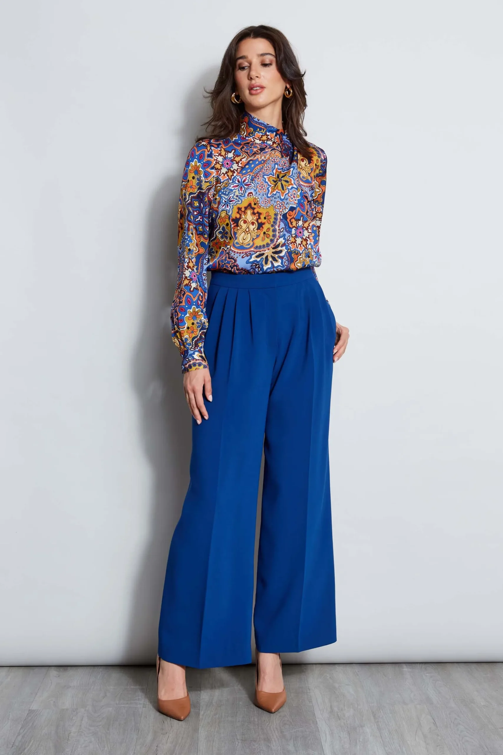 Elie Tahari Bottoms-Pleated Wide Leg Pant TWILIGHT
