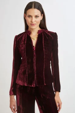 Elie Tahari Jackets & Blazers|Suiting-Plisse Velvet Embroidered Jacket BURGUNDY
