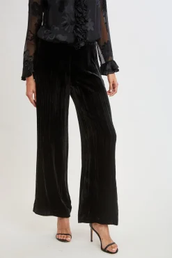 Elie Tahari Bottoms|Suiting-Plisse Velvet Fluid Pant BLACK