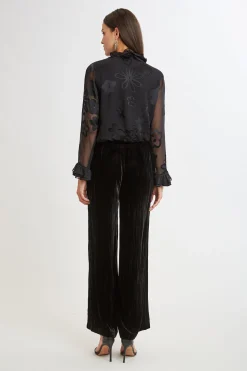 Elie Tahari Bottoms|Suiting-Plisse Velvet Fluid Pant BLACK