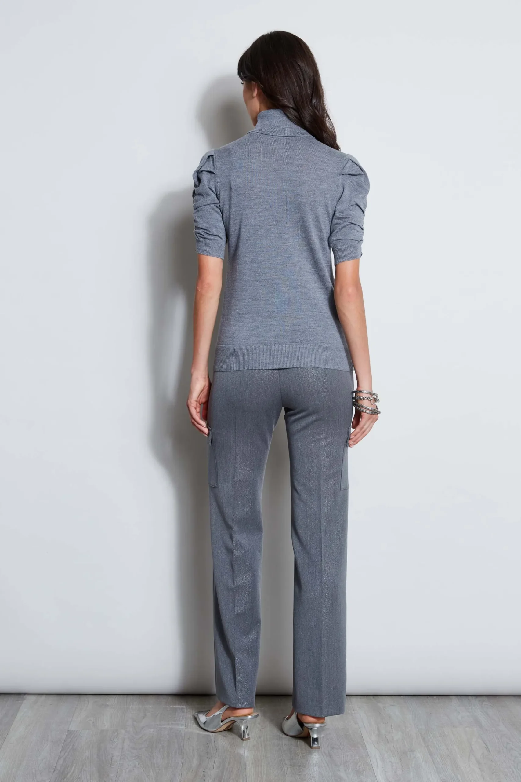 Elie Tahari Tops & Sweaters-Puff Sleeve Satin Front Sweater GREYMELANGE