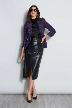 Elie Tahari Tops & Sweaters-Puff Sleeve Satin Front Sweater BLACK