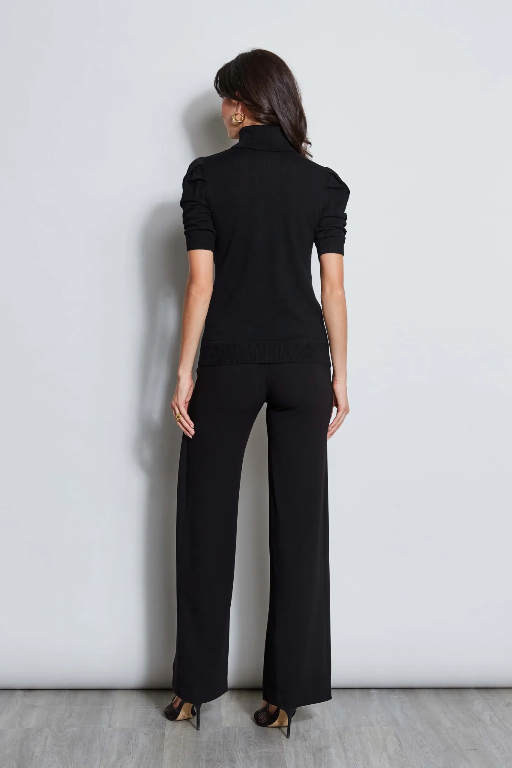 Elie Tahari Tops & Sweaters-Puff Sleeve Satin Front Sweater BLACK