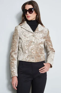 Elie Tahari Jackets & Blazers-Quilted Velvet Cropped Jacket BEIGE