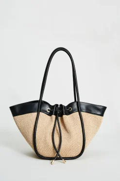 Elie Tahari Fragrance|Gloves-Raffia Tote Bag SAND-BLACK