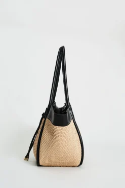 Elie Tahari Fragrance|Gloves-Raffia Tote Bag SAND-BLACK
