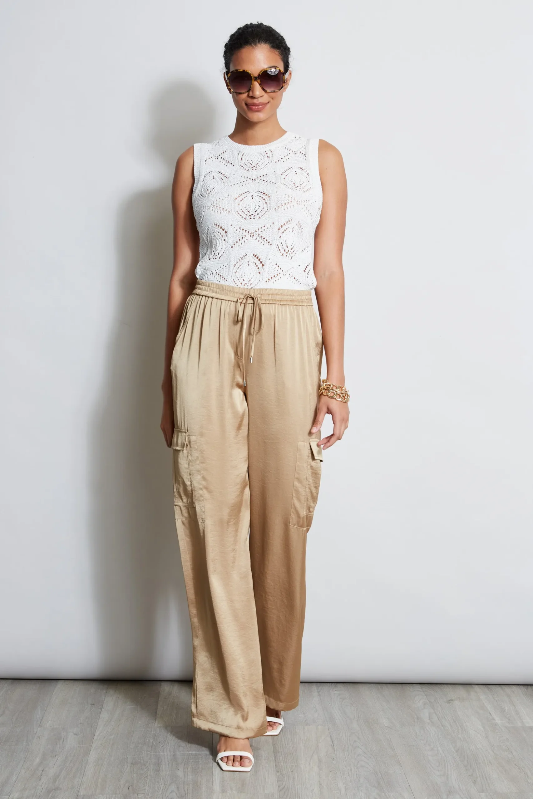 Elie Tahari Bottoms-Relaxed Satin Cargo Pant SANDCASTLE