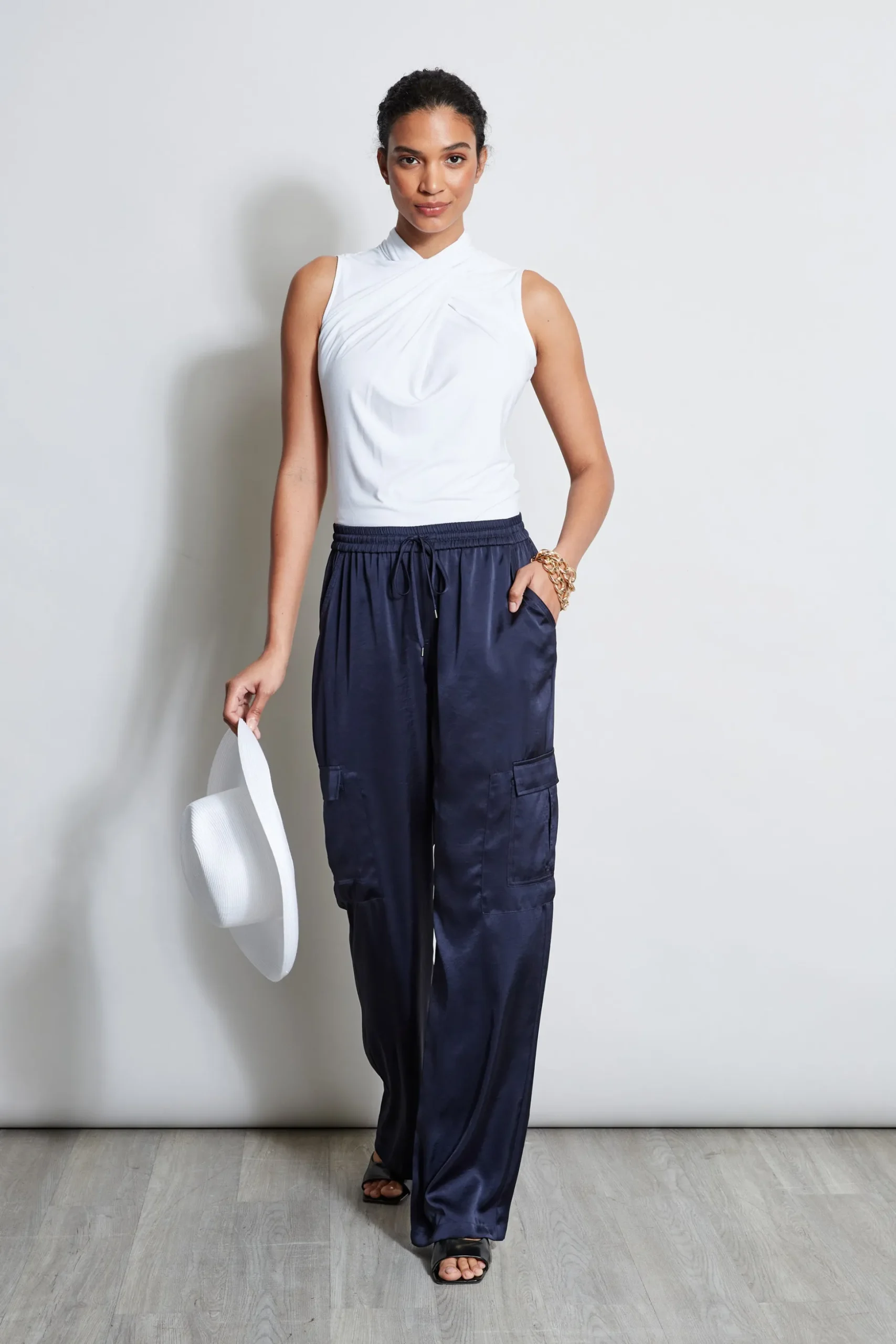 Elie Tahari Bottoms-Relaxed Satin Cargo Pant STARGAZER