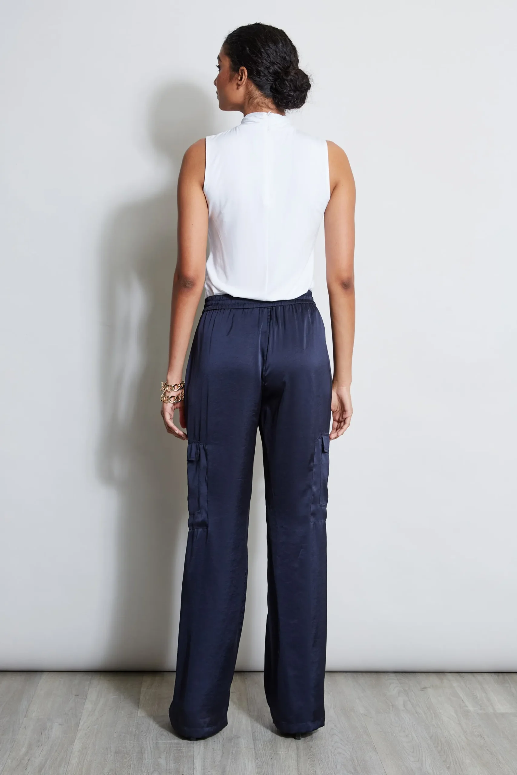 Elie Tahari Bottoms-Relaxed Satin Cargo Pant STARGAZER