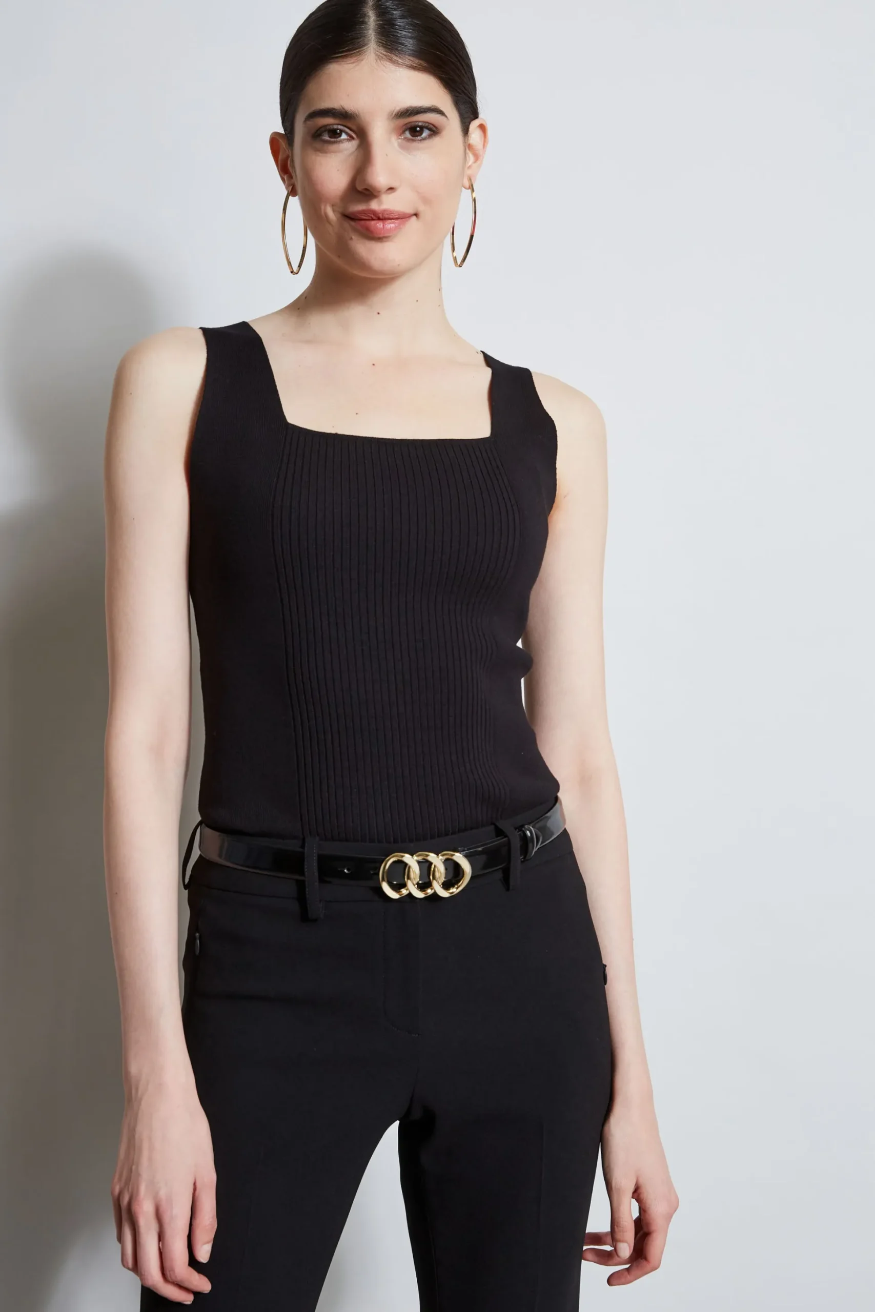 Elie Tahari Tops & Sweaters-Rib Detail Sweater Tank BLACK