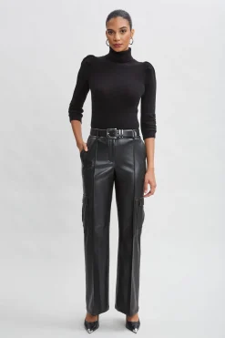 Elie Tahari Tops & Sweaters|Suiting-Ruched Sleeve Cashmere Wool Sweater BLACK