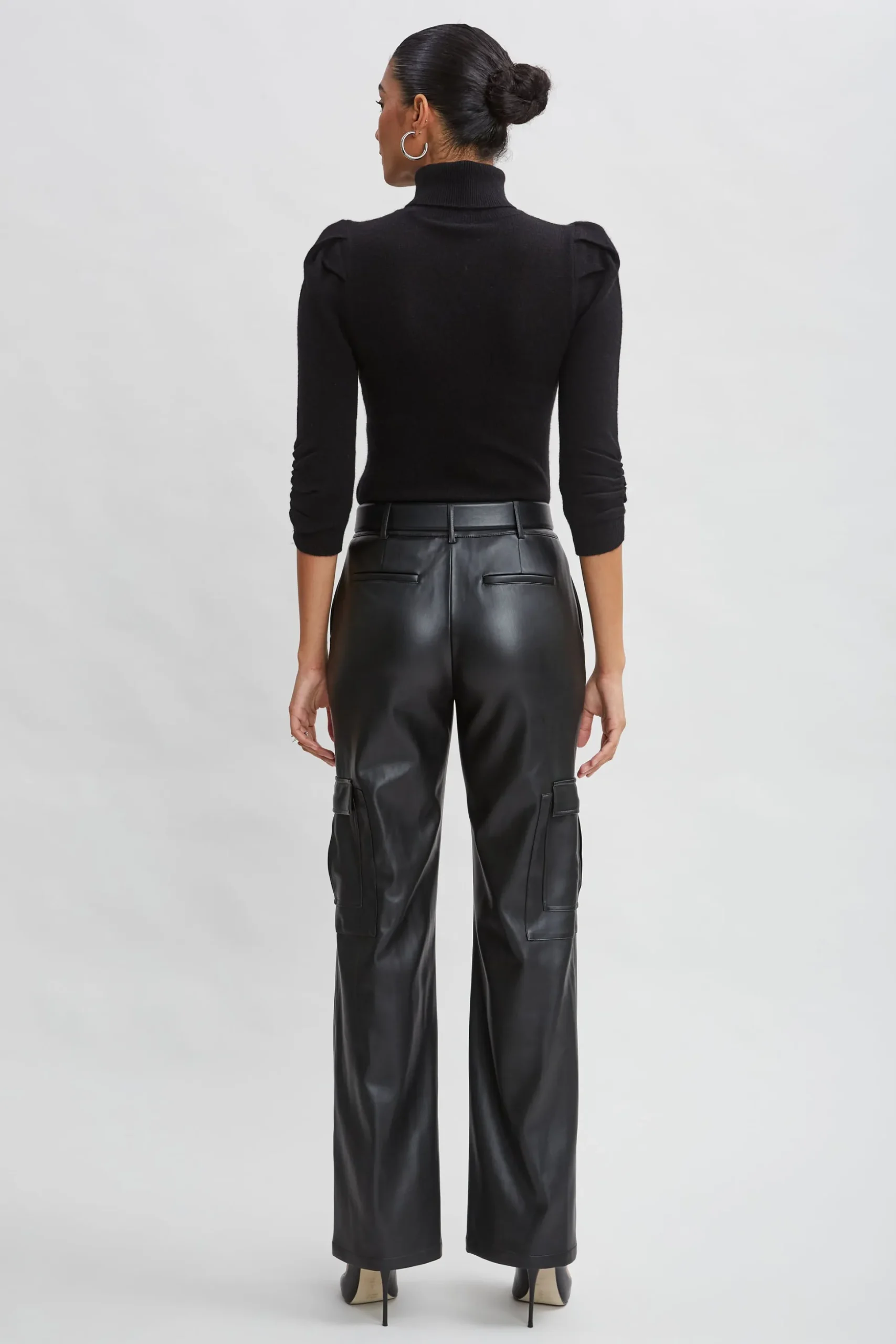 Elie Tahari Tops & Sweaters|Suiting-Ruched Sleeve Cashmere Wool Sweater BLACK