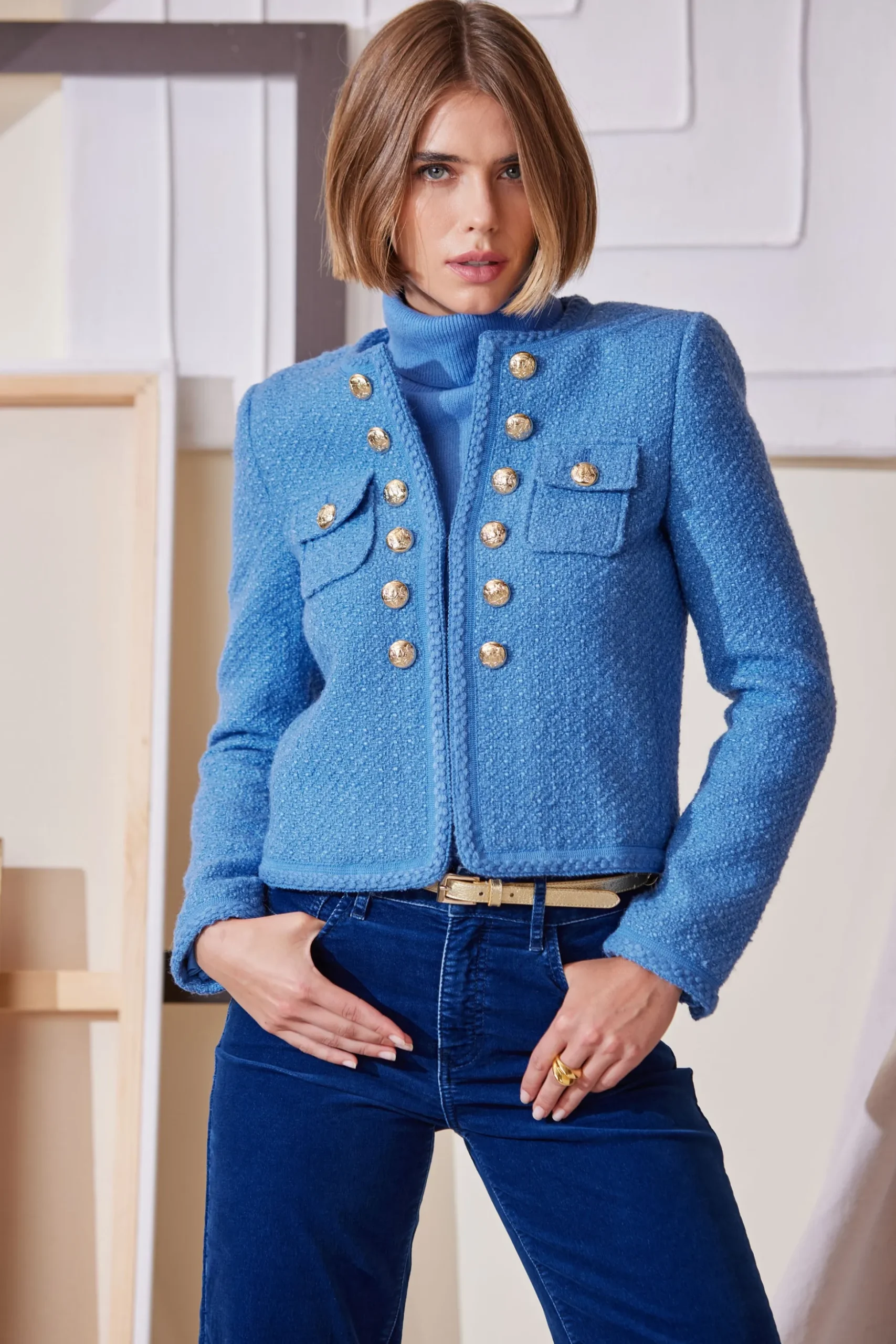 Elie Tahari Tops & Sweaters-Ruched Sleeve Cashmere Wool Sweater CLOUDBLUE