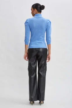 Elie Tahari Tops & Sweaters-Ruched Sleeve Cashmere Wool Sweater CLOUDBLUE