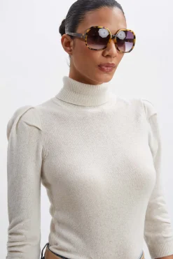 Elie Tahari Tops & Sweaters-Ruched Sleeve Cashmere Wool Sweater BUFFMELANGE