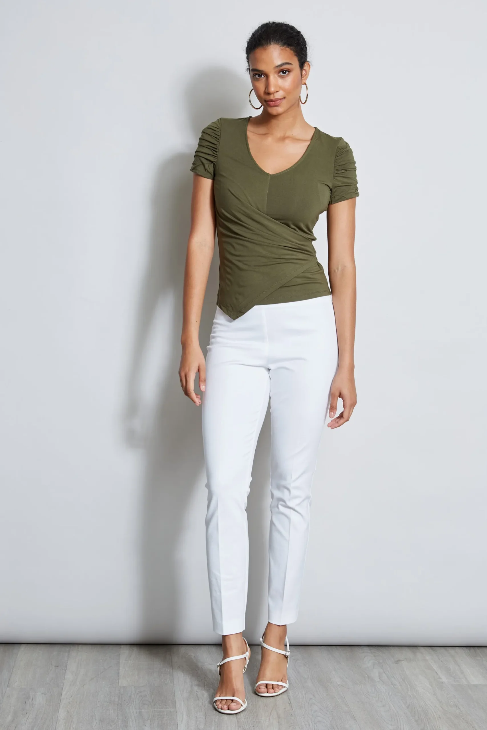 Elie Tahari Tops & Sweaters-Ruched Sleeve V-Neck Knit WILLOWGREEN