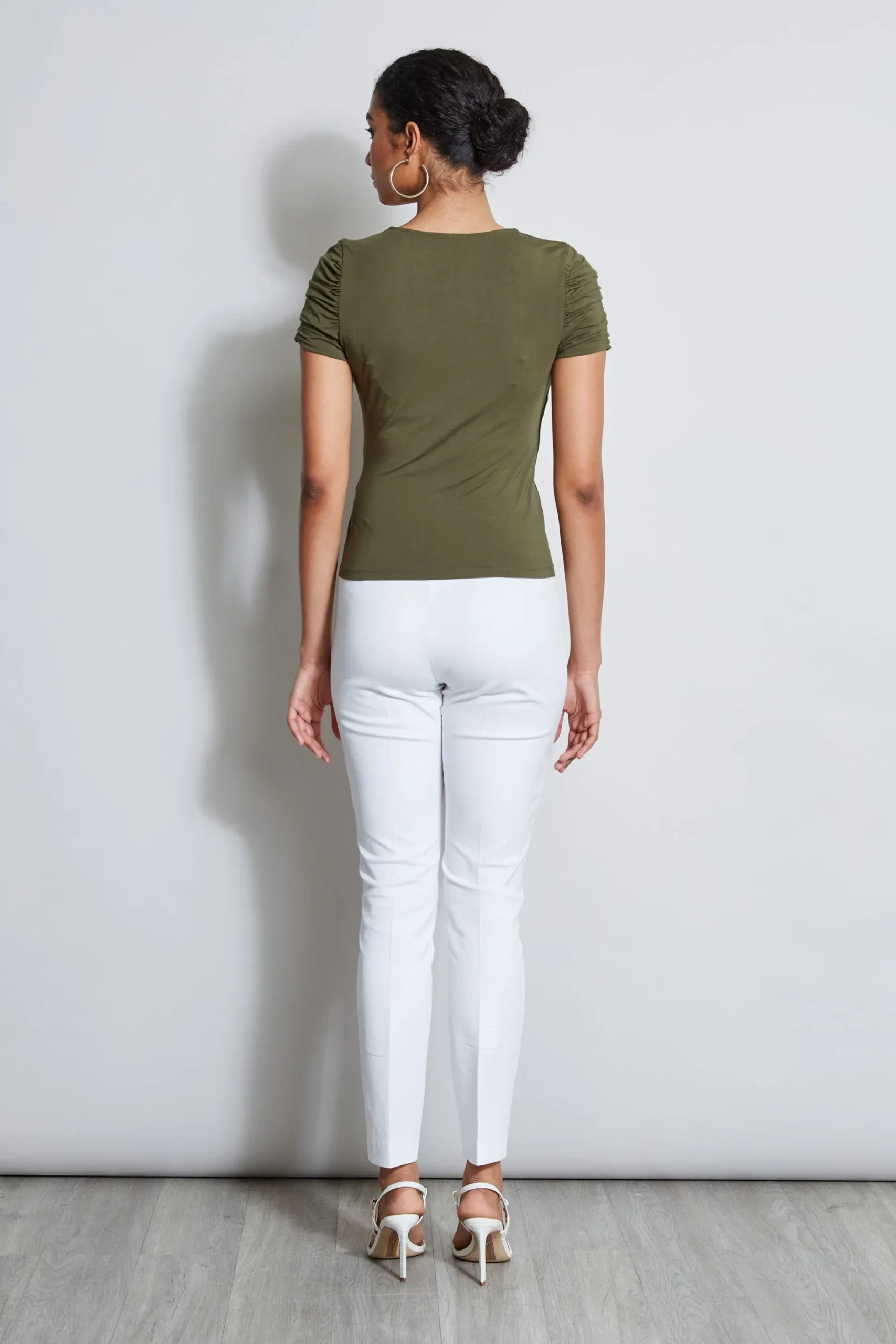 Elie Tahari Tops & Sweaters-Ruched Sleeve V-Neck Knit WILLOWGREEN