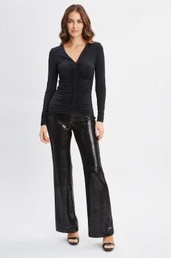 Elie Tahari Tops & Sweaters-Ruched V-Neck Knit BLACK