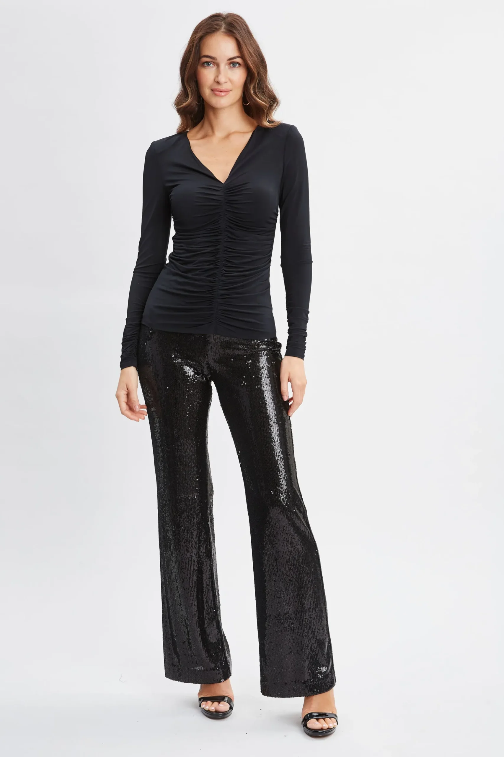 Elie Tahari Tops & Sweaters-Ruched V-Neck Knit BLACK