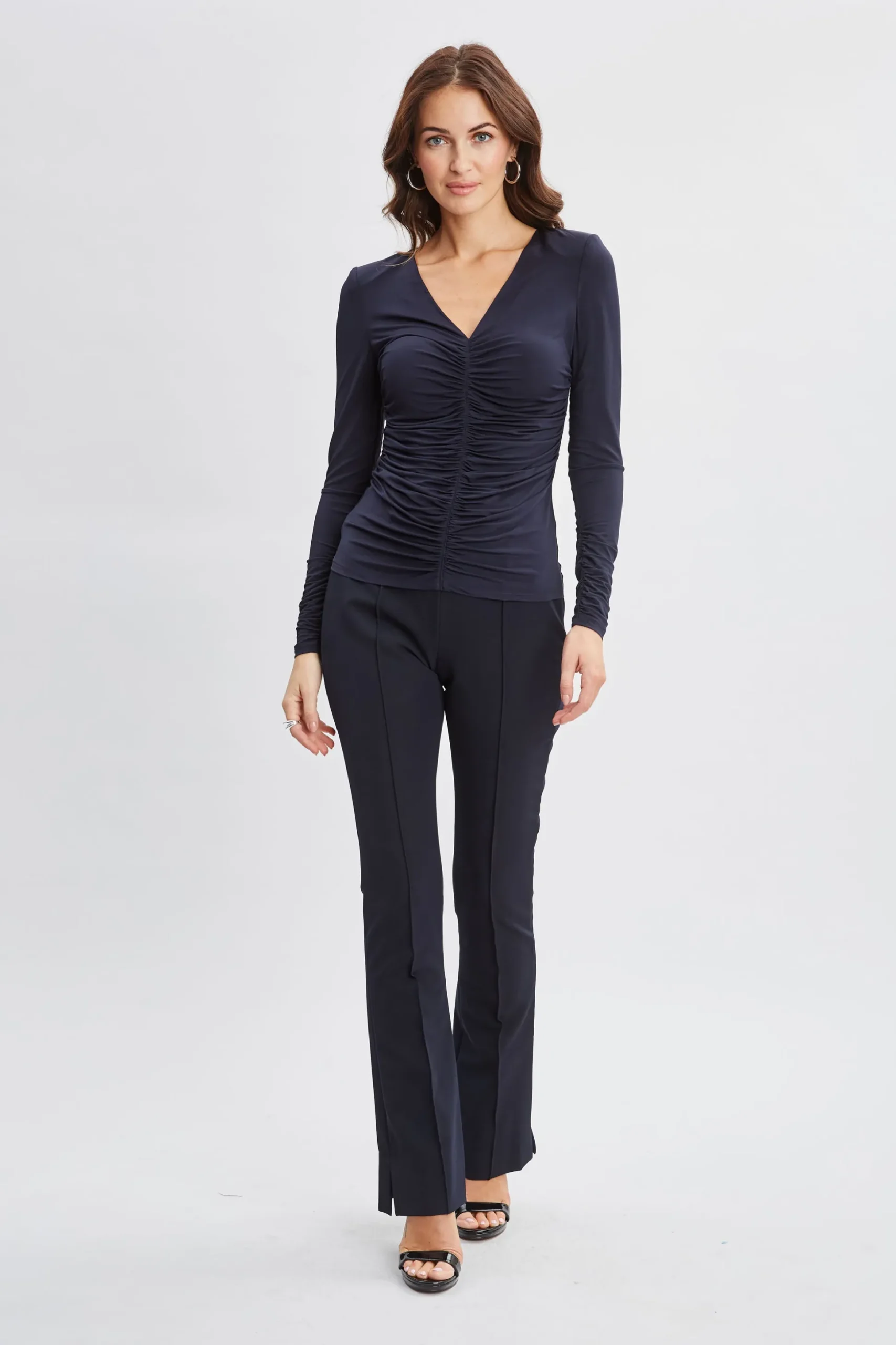 Elie Tahari Tops & Sweaters-Ruched V-Neck Knit INDIGO