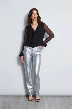 Elie Tahari Tops & Sweaters-Ruffle Silk Shirt BLACK