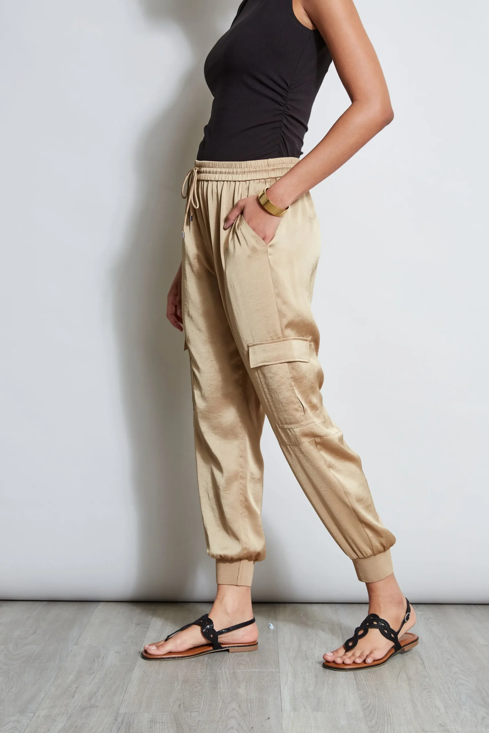 Elie Tahari Bottoms-Satin Cargo Pant SANDCASTLE