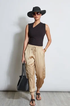 Elie Tahari Bottoms-Satin Cargo Pant SANDCASTLE