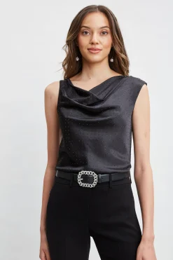 Elie Tahari Tops & Sweaters-Satin Crystal Cowl Top BLACK-BLACK
