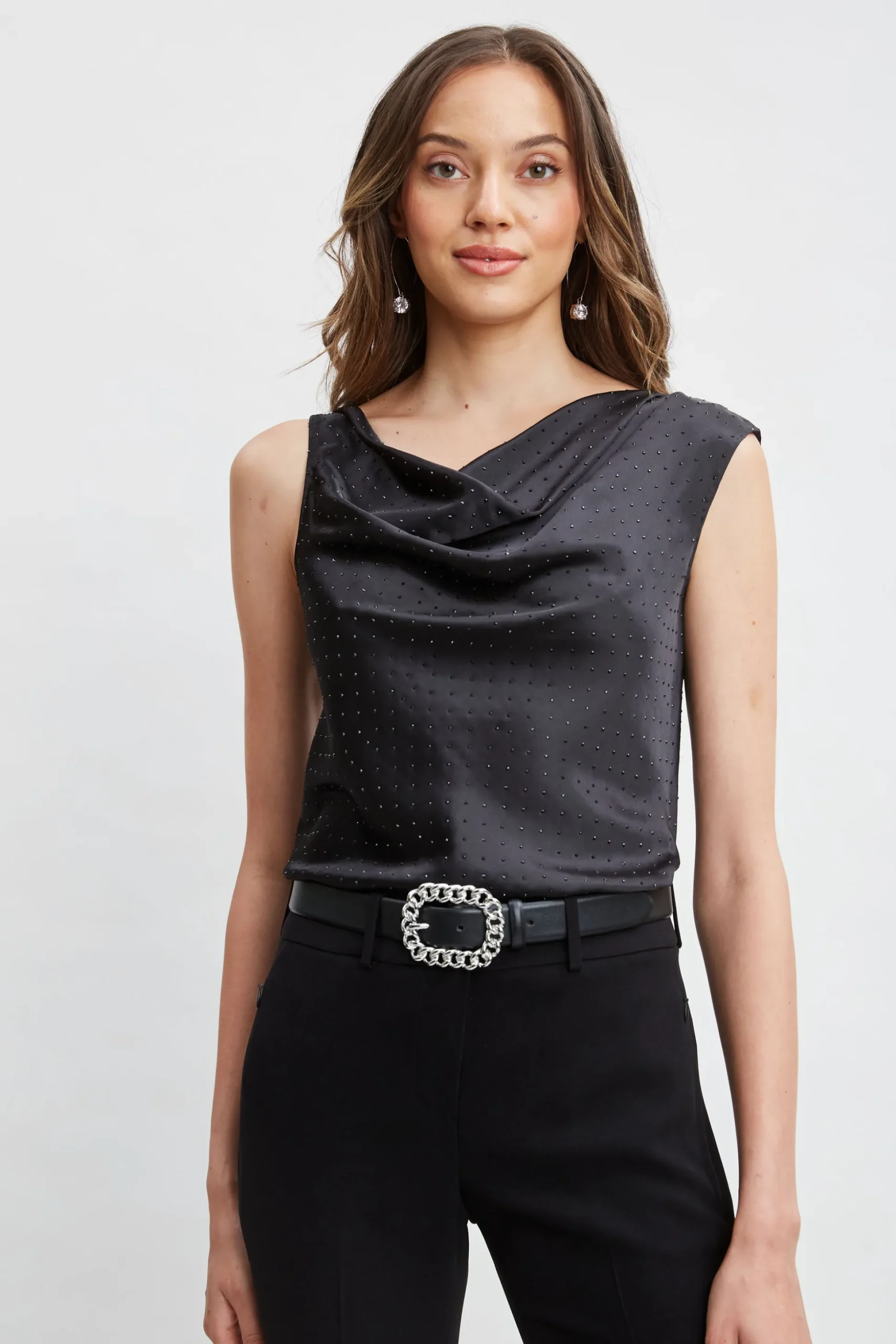 Elie Tahari Tops & Sweaters-Satin Crystal Cowl Top BLACK-BLACK