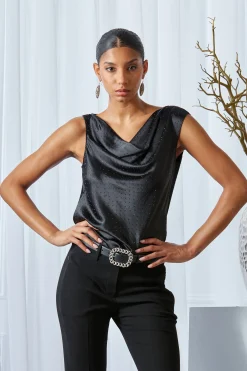 Elie Tahari Tops & Sweaters-Satin Crystal Cowl Top BLACK-BLACK
