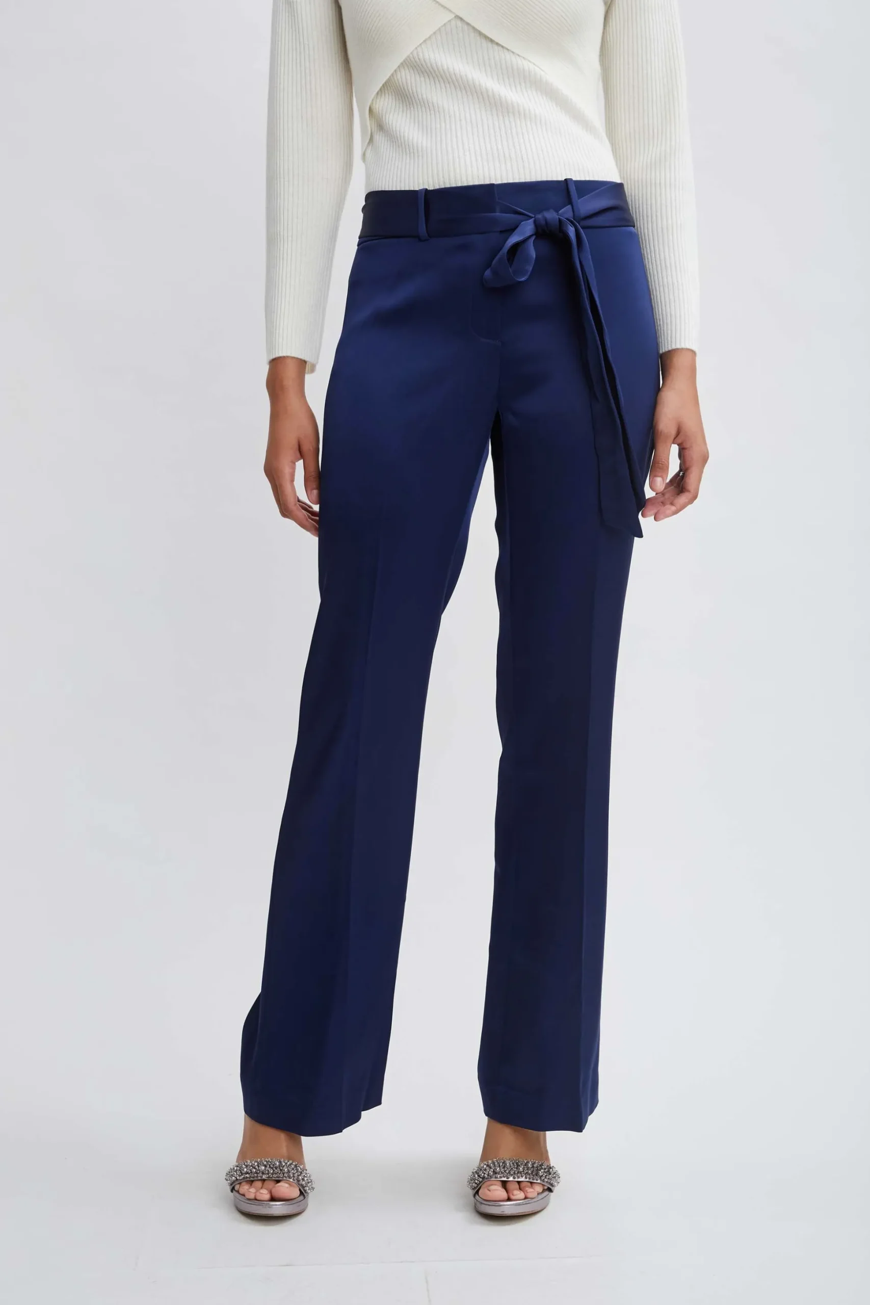 Elie Tahari Bottoms-Satin Fit & Flare Sash Pant MIDNIGHT