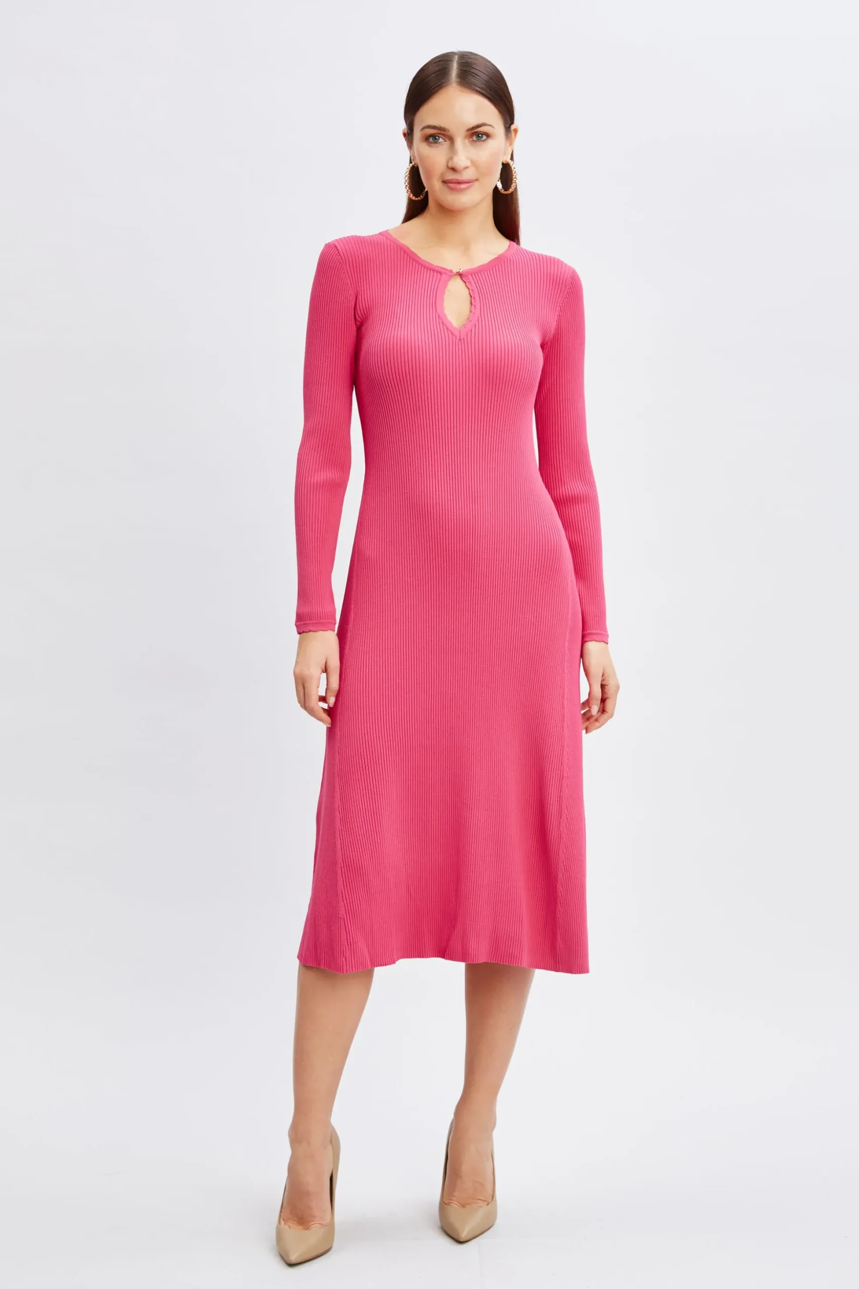 Elie Tahari Dresses & Jumpsuits-Scallop Keyhole Sweater Dress HAUTEPINK