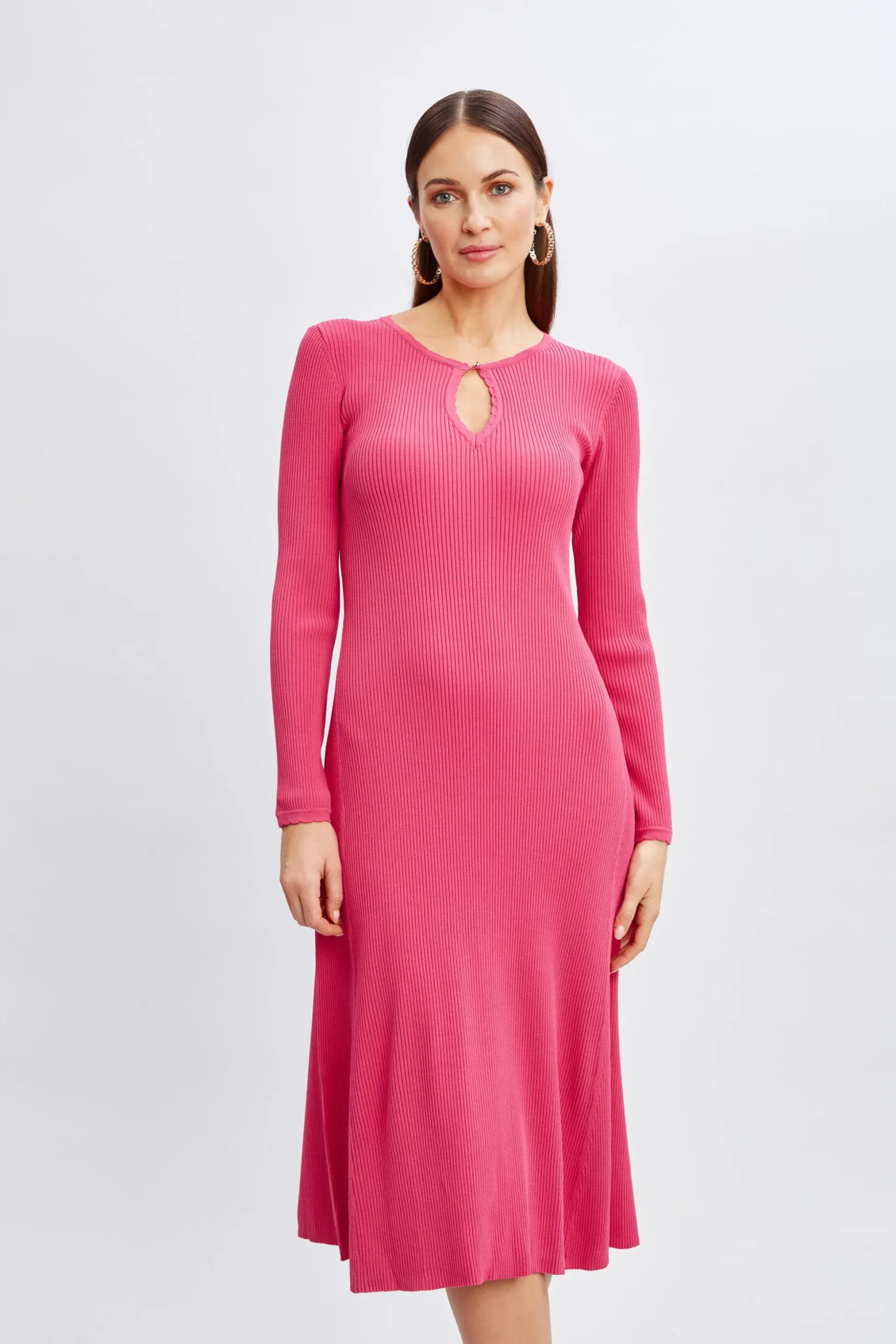 Elie Tahari Dresses & Jumpsuits-Scallop Keyhole Sweater Dress HAUTEPINK