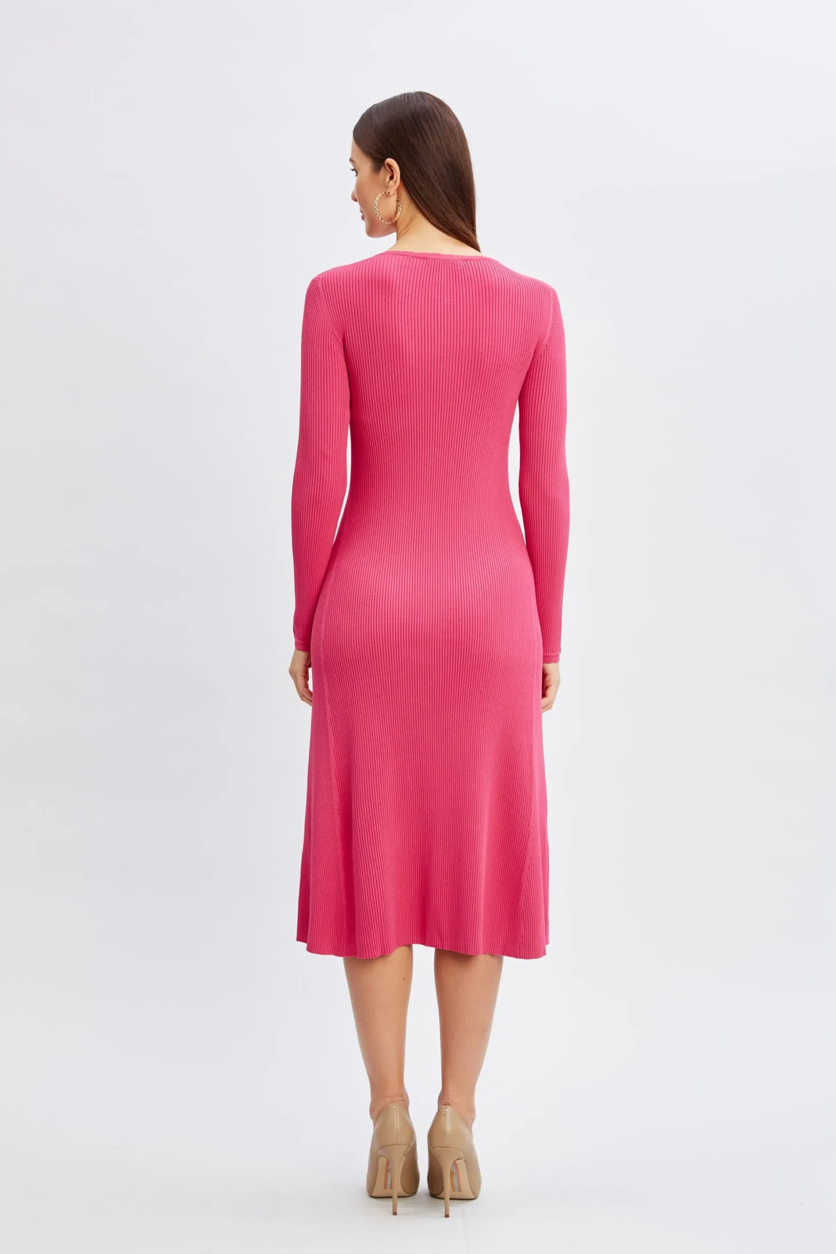 Elie Tahari Dresses & Jumpsuits-Scallop Keyhole Sweater Dress HAUTEPINK