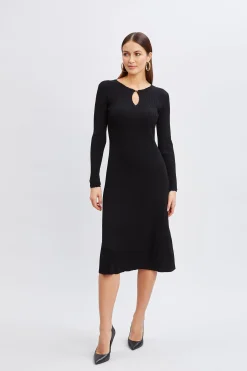 Elie Tahari Dresses & Jumpsuits-Scallop Keyhole Sweater Dress Noir