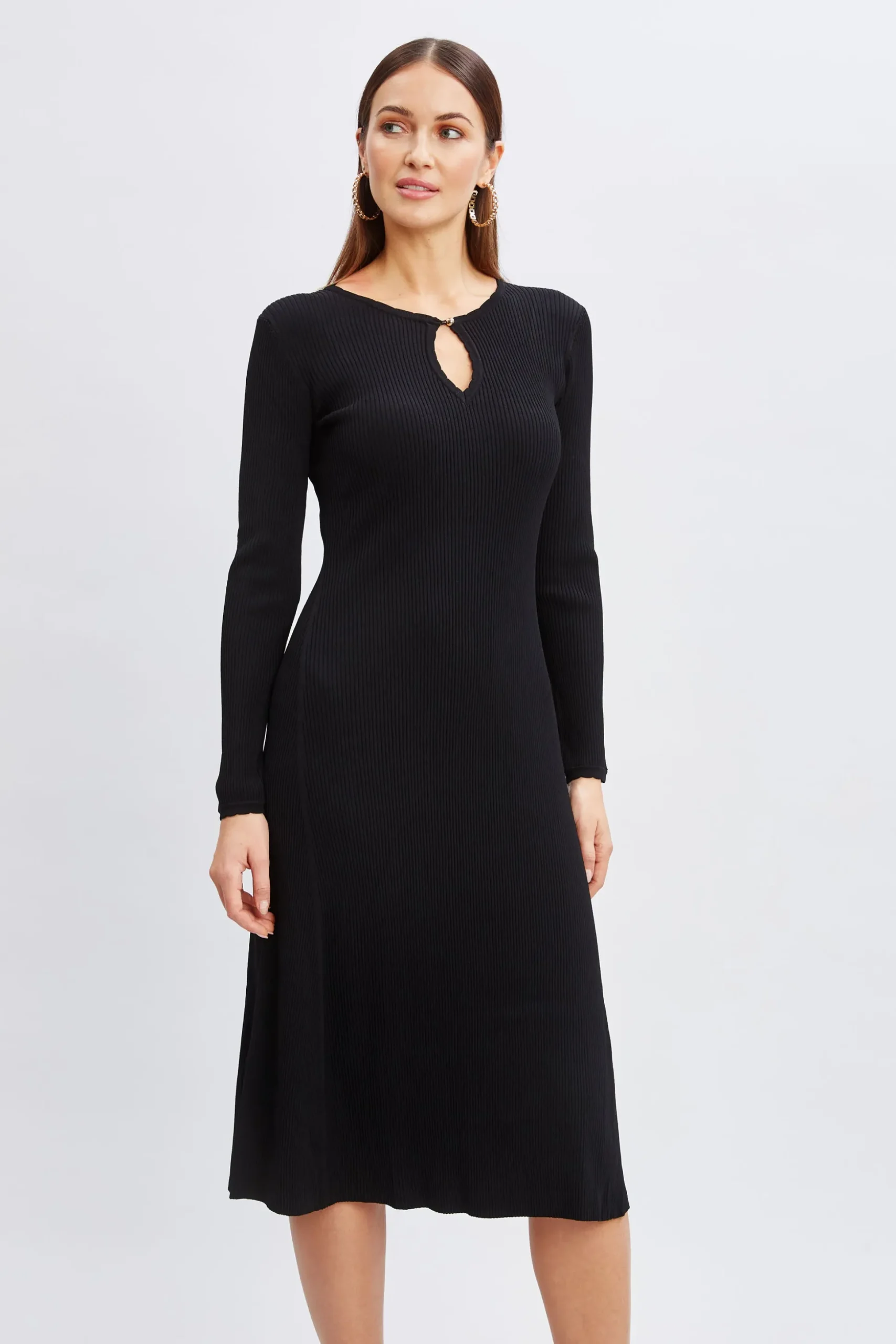 Elie Tahari Dresses & Jumpsuits-Scallop Keyhole Sweater Dress Noir
