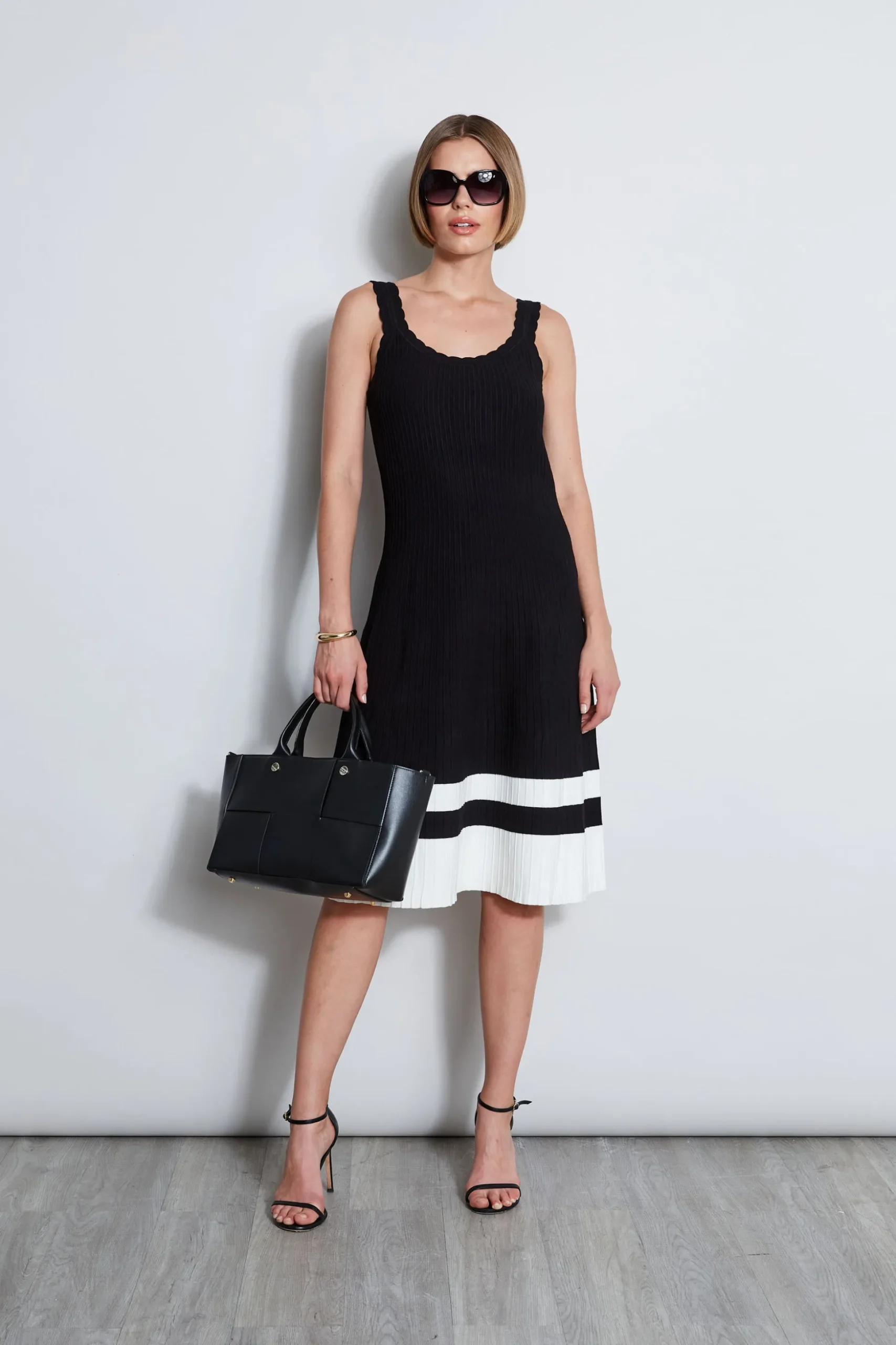 Elie Tahari Dresses & Jumpsuits|Sleeveless Dresses-Scallop Knit Dress Noir/SkyWhite