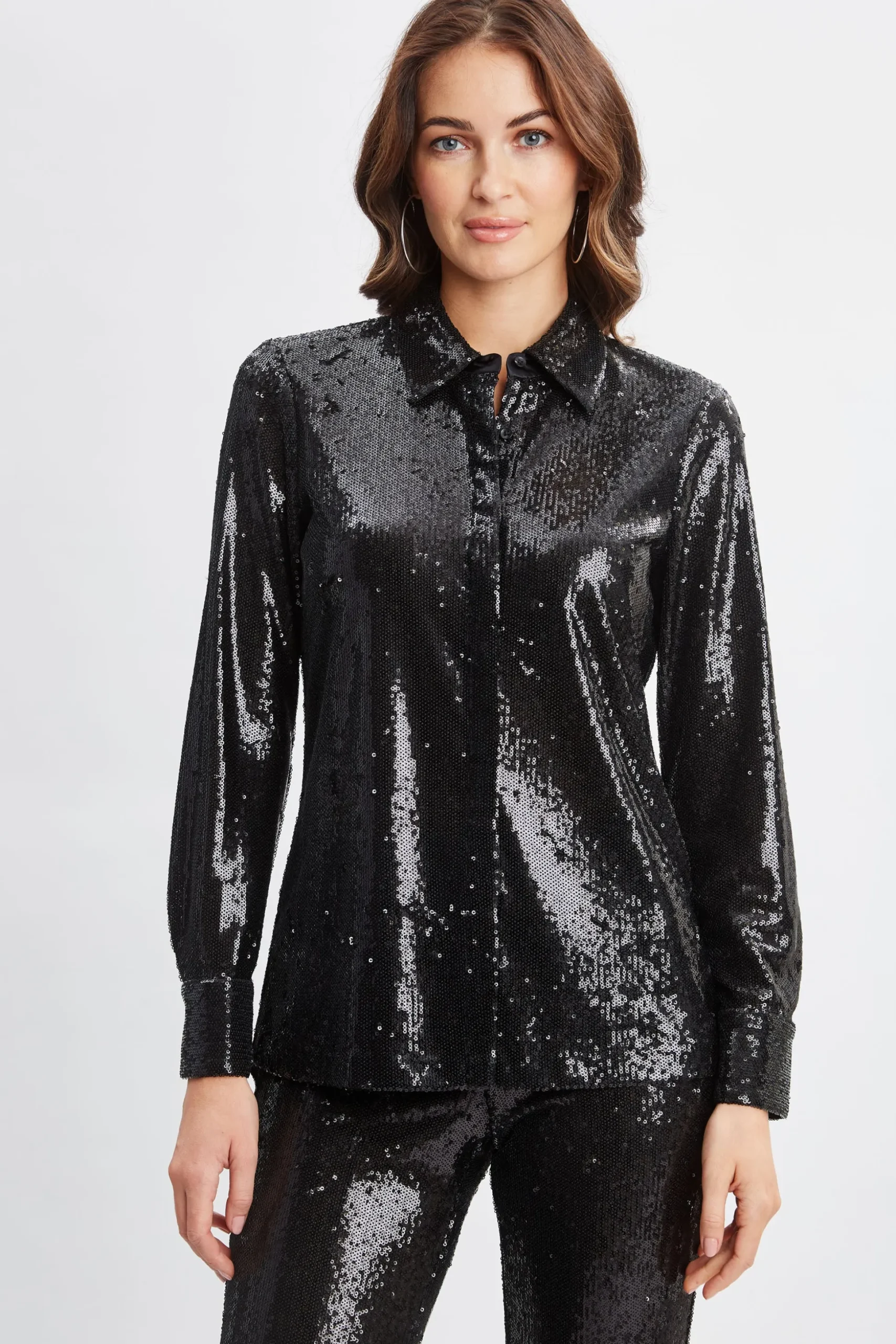 Elie Tahari Tops & Sweaters-Sequin Button Down Shirt BLACK