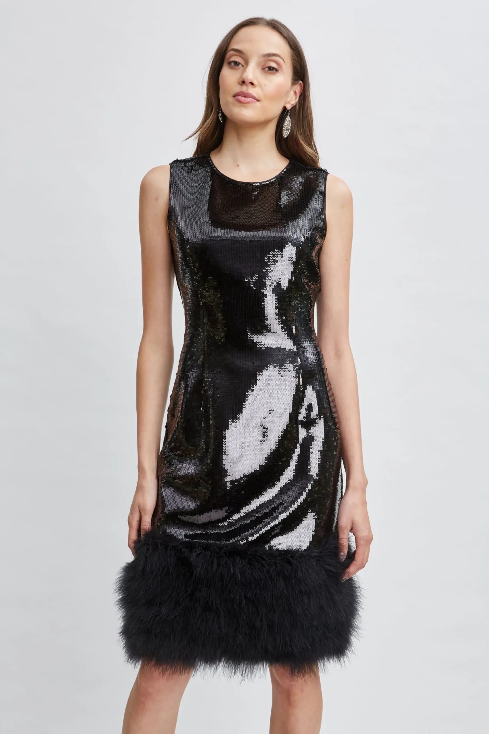 Elie Tahari Dresses & Jumpsuits-Sequin Feather Hem Dress NOIRSEQUIN